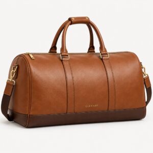 Eluxaro Theo Weekender Duffel in Cognac with twin handles and shoulder strap
